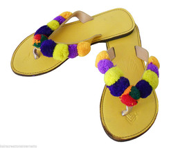 Women Slippers Indian Wedding Traditional Designer Shoes Flip-Flops Yellow US 7  - £34.65 GBP