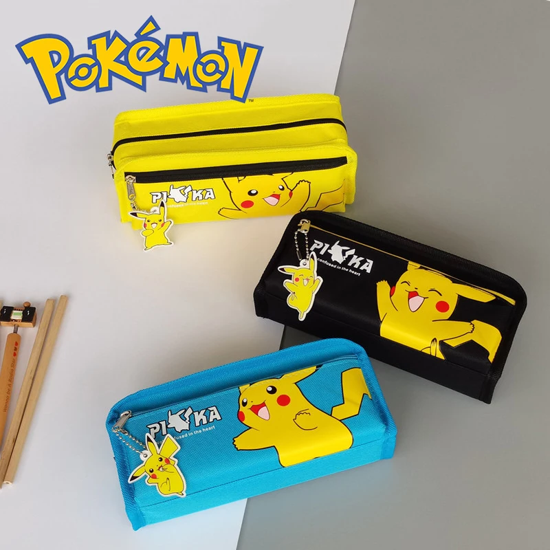 Pokemon Pikachu Canvas Pencil Case Anime Figures MultiFunctional Zipper Pen - $16.59