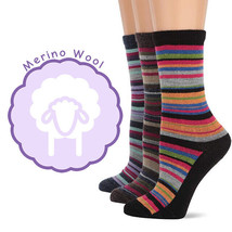 Wise Blend Womens Stripe Pattern Colorful Merino Wool Crew Boot Socks 3 Pair - £16.98 GBP