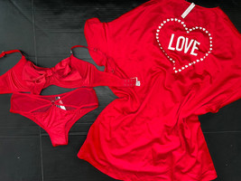 Victoria&#39;s Secret 34D,34DD,34DDD,36C,36D Bra Set+Panty+Robe Red Bow Satin Love - £78.84 GBP