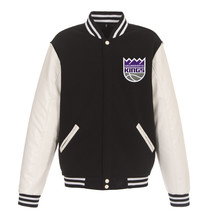 NBA Sacramento Kings Reversible Fleece Jacket PVC Sleeves Patches Logo Black - £96.21 GBP