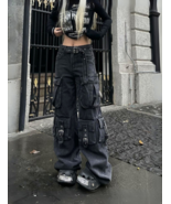 Unique Gothic Opium Style Baggy Pants Wide Black Denim Unisex Jeans Baggy Jeans - $54.86 CAD