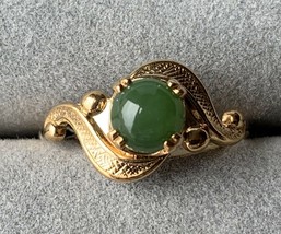 Sterling silver 6.5mm jade bead ring gold plated - $14.50