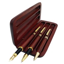 3 Pcs Wooden Pens Set With Gift Case/Best Writing Fountain Fancy Ballpoint Pen A - £26.88 GBP