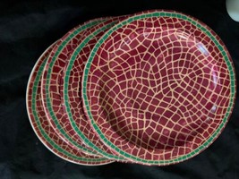 Pier 1 mosaic fruit salad plates or saucers (4) Italy Red green trim - $24.00