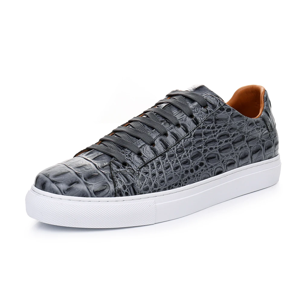 Men Crocodile Pattern Leather Flat Sneakers Newest Newest Round Toe Lace... - $207.23