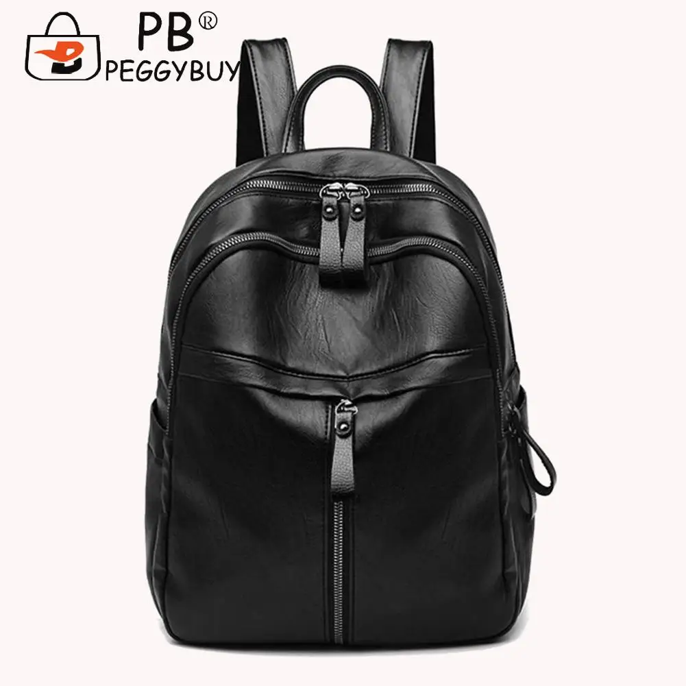 Vintage PU Leather Women Shopping Backpack Solid Color Student Large Capacity Sc - $89.83