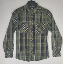 Rock &amp; Republic Shirt Womens Small Olive Black Plaid Button Down Pockets... - £16.23 GBP