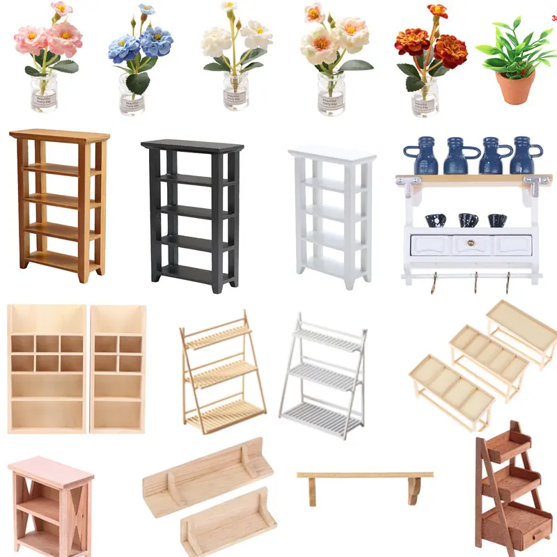 Play Hot sale 1/12 Dollhouse Miniature Bookcase Potted plants beverage DisPlay S - £23.18 GBP