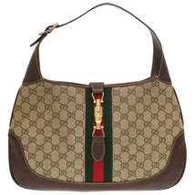 Gucci Sherry Line Jackie GG Pattern Leather Hobo Bag Beige Brown - £1,917.65 GBP
