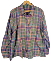 Ralph Lauren Size 2X Shirt Womens Button Down Plaid Monogram Top Green Purple - £59.60 GBP