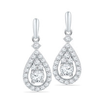 10k White Gold Round Diamond Solitaire Teardrop Frame Dangle Earrings 1/2 Cttw - £527.57 GBP