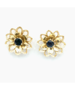 AA 14K yellow gold blue topaz stud earrings w/ textured removable flower... - £168.58 GBP