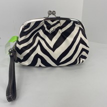 Coach Wristlet  Zebra Print Bag Kisslock Black White Satin 42988 $128 B16 - £71.05 GBP