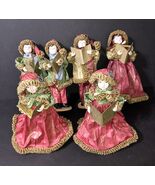 Vtg Christmas Carolers Porcelain Face &amp; Hands Paper Mache Set Of 6 Men W... - €51,77 EUR