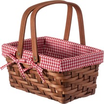 Gingham-Lined, Small Vintiquewise(Tm) Rectangular Picnic Basket. - £23.55 GBP