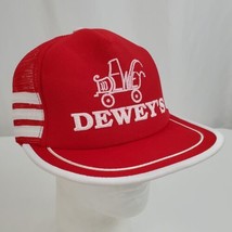 Vintage Dewey&#39;s Towing Three Stripe Trucker Hat Cap Snapback Red NOS Mad... - $41.99