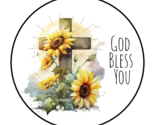 30 GOD BLESS YOU ENVELOPE SEALS STICKERS LABELS TAGS 1.5&quot; ROUND SUNFLOWE... - $7.99