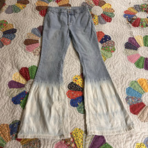 Rock &amp; Roll Cowgirl Bargain Button Bell Bottom Flare Jeans Dip Dye Size 29X34 - $27.00