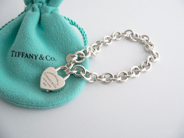 Tiffany & Co Silver Blue Enamel Heart Padlock Charm Bracelet Gift Pouch Love - $598.00