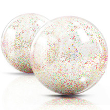 Novelty Place Inflatable Clear Sports Beach Balls with Rainbow Sequin Glitter - £9.42 GBP