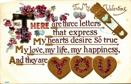 Grande Lettera To My Valentine Poesia 1919 Dorato Goffrato Cartolina - £14.45 GBP