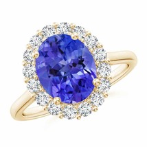 Authenticity Guarantee 
Oval Tanzanite Ring with Floral Diamond Halo in 14K Y... - £2,542.85 GBP