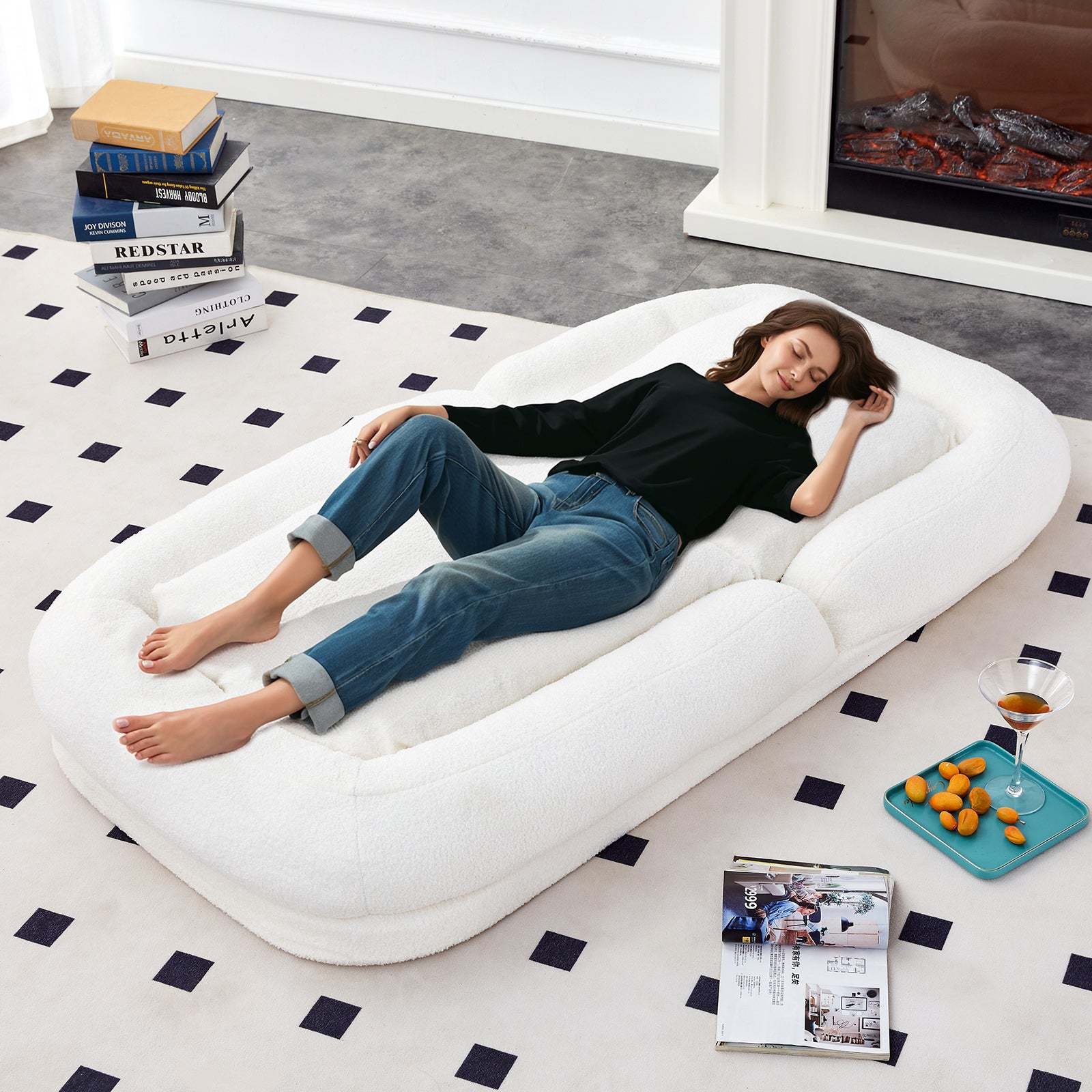Modern Folding Beige Teddy Sofa Chair: Adjustable for Gaming & Relaxation Item image 4