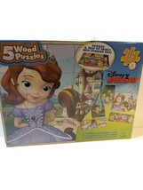 NEW Disney Junior  5-Pack Wood Puzzles In Wooden Storage Box - £11.70 GBP