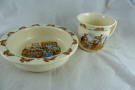 Royal Doulton Bunnykins Bowl and Tea Mik Cup Bunnies playing &amp; In Bed Ch... - £19.35 GBP