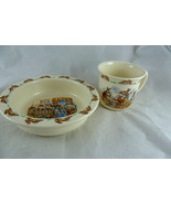 Royal Doulton Bunnykins Bowl and Tea Mik Cup Bunnies playing &amp; In Bed Ch... - $33.83 CAD