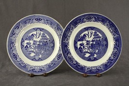 Vintage Blue Willow Pattern Transferware China Royal Ironstone 2PC Dinner Plates - £16.24 GBP