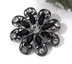 2 pc Grayblack Tone AB Stone &amp; Gray Rhinestone Brooch 1-3/4&quot; 4.5cm diameter B261 - £7.86 GBP