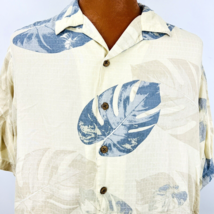 Caribbean Hawaiian Aloha Shirt Large Beige Palm Leaves Coconut Buttons Tropical - £31.69 GBP