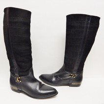PAZZO BOOTS Riding Equestrian Leather Suede Gold Tone Trim CHILE Black W... - $38.95