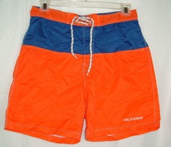 Vtg Tommy Hilfiger Swim Board Shorts SZ M Spellout Orange Blue Nylon Men&#39;s - £15.62 GBP