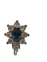 Vintage Silver Clip-On Earrings With Blue &amp; Clear Rhinestones - $19.65