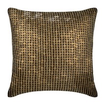 Brown Decorative Pillow Cover, Gold Sequin 16&quot;x16&quot; Silk, Gold Friend - £25.68 GBP+