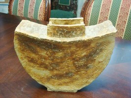 Stone/heavy ceramic art pottery vase boat shaped 8&quot; ORIGINAL - £87.58 GBP