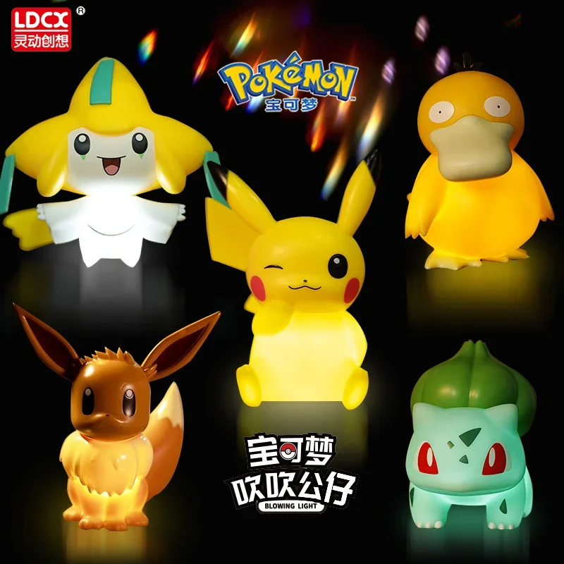 Pokemon Night Light Pikachu Psyduck Eevee Jirachi Blow and Glow Decoration Doll - £19.87 GBP