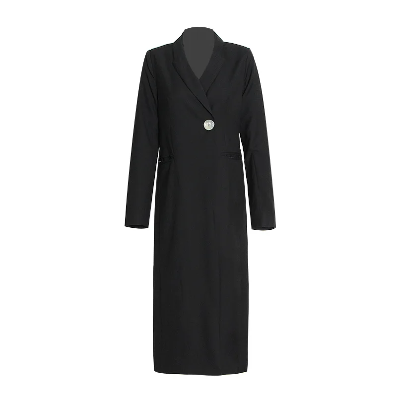 SuperAen Women&#39;s Long Coat Autumn   Korean Style One Button Solid Color Simple W - £181.40 GBP