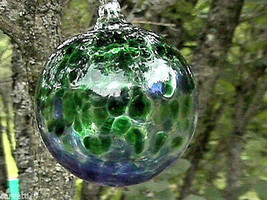 Hanging Glass Ball 4&quot; Blue &amp; Green Speckled (1) Friendship Ball HB71  - £13.18 GBP