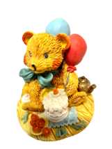 Vintage 1993 Avery Creations Birthday Bear Balloons Cake Resin Figurine 3 inch - £8.53 GBP