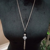 Women Fashion Elegant Clear &amp; Black Rhinestone Silver Tassel Pendant Necklace - £21.36 GBP