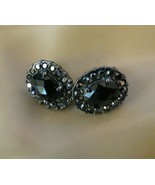 Monet Clip Earrings Luxury Gun Metal Gray Black Rhinestones .5&quot; High Ope... - $341.93 MXN