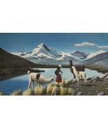 Vintage Signed Bolivian Oil Painting Llamas Los Andes Mountains Bolivia,... - $2,819.36 MXN