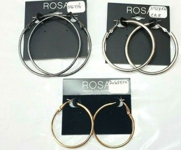 ROSA Hoop Earrings 3 Pair New Black Metallic ~ Silver ~ Gold Set # 1 - £15.64 GBP