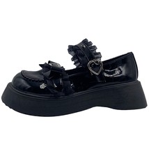 Lucyever Sweet Lace Bowknot Lolita Shoes Women Heart Buckle Patent Leather Mary  - £36.91 GBP