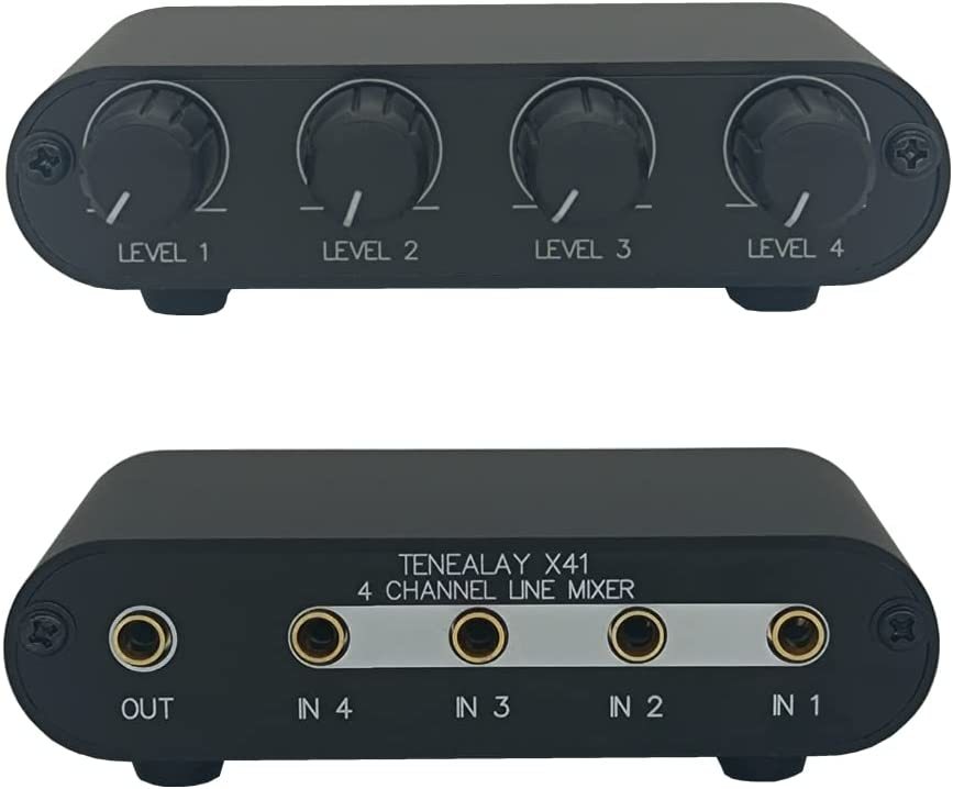 Tenealay 4 Way Audio Mixer 3Point5Mm Stereo Line Levels Control Box (4 I... - $35.99
