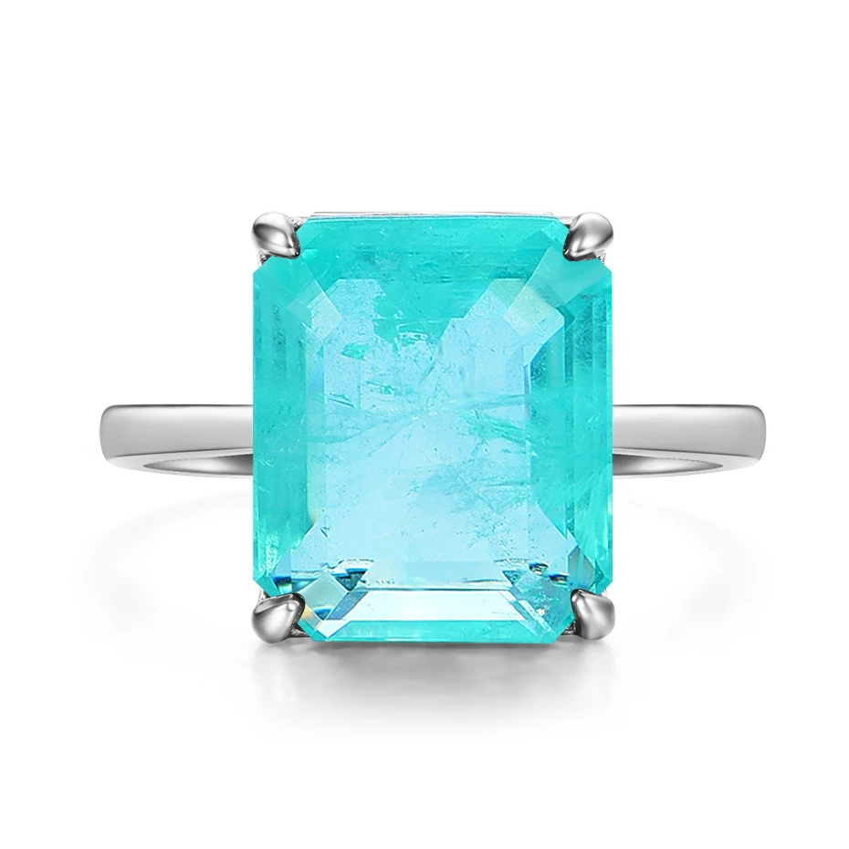 Paraiba Gemstone Rings for Women Real 925 Sterling Silver Emerald Cutting Tourma - £26.73 GBP